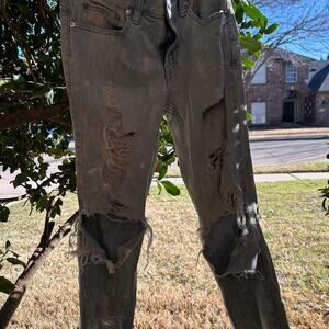 Distressed blue and white jeans